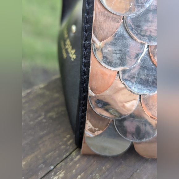Kate Spade Owl Leather Shoulder Bag Black Gold Copper Silver Feathers GUC RARE - Picture 14 of 15